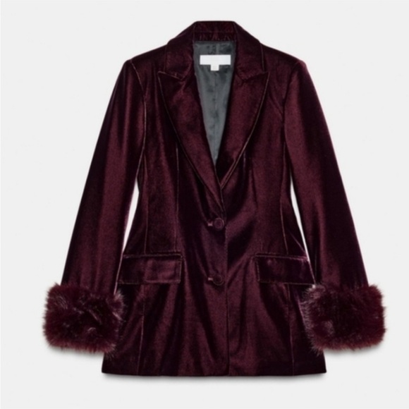 ZARA VELVET BLAZER WITH FAUX FUR CUFFS - Picture 9 of 11